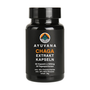 Chaga Vitalpilz Kapseln von AYUVANA in schwarzer...