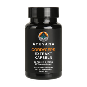 AYUVANA Cordyceps Sinensis CS4 Kapseln in schwarzer Dose