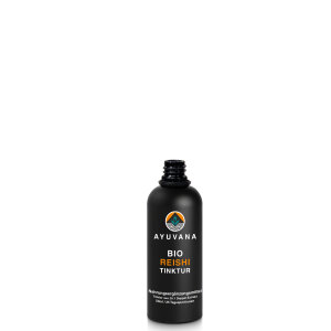 AYUVANA Bio Reishi Tinktur - offene Glasflasche mit Schraubverschluss